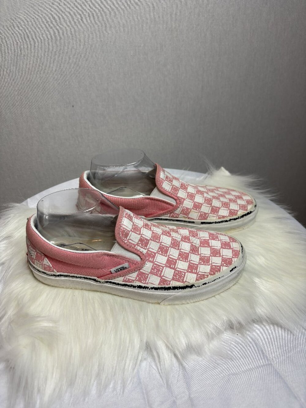 Pink & White Checkerboard Vans Slip-On - Size 8.5, Gently Worn, Super Cute!